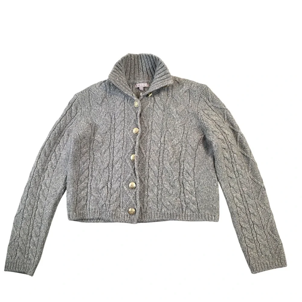 J.Crew Womens Gray Cable Knit Wool Alpaca Blend Cropped Cardigan Sweater sz Md